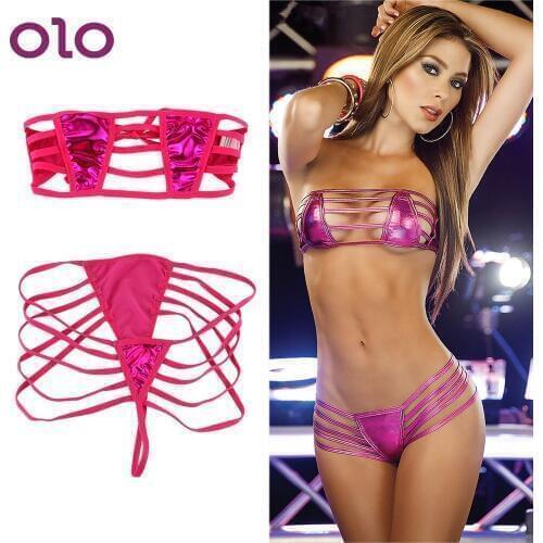 OLO 2 piece/set Bra +G-String Sexual Clothing Sexy Lingerie Sexy Set Exotic Apparel Bikinis Patent Leather Beach Bikini