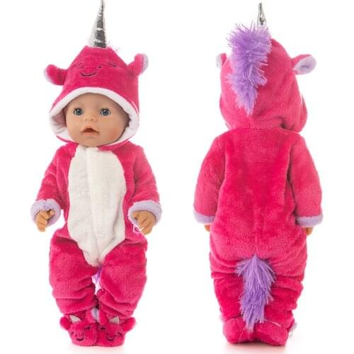 Doll Clothes 43cm 40cm Baby Bona Doll Soft Unicorn Rompers with Slippers for 18 Inch Girl Dolls Clothes Sleeping Pajama Set