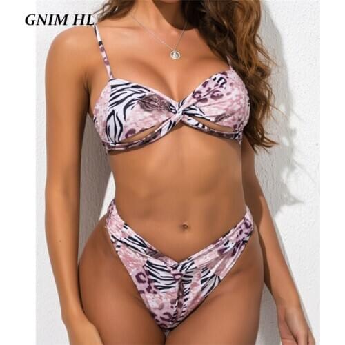 Sexy Leopard Print Bikini Swimwear Women 2020 Summer High Waist Brazilian Swimsuit Women Two Pieces Hollow Out Swim Bather Suit