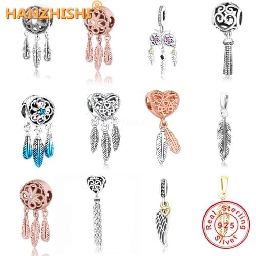Dreamcatcher Feather Tassel Heart Dangle Charm Fits Original Pandora Charm Bracelet 925 Sterling Silver DIY Jewelry Berloque