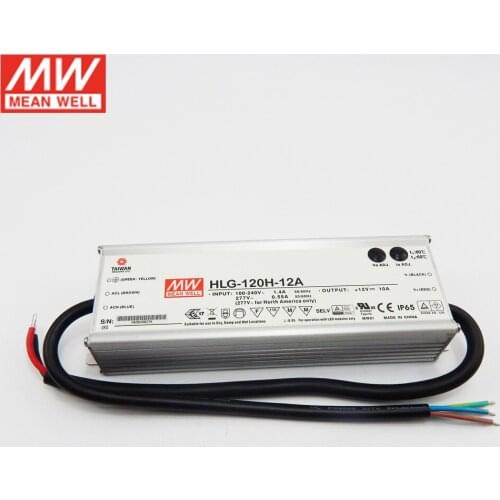 MEAN WELL LED driver HLG-120H-12A 12V LED Power Supply 110V/220V AC to 12V DC 10A 120W waterproof IP65 Adjustable Transformer