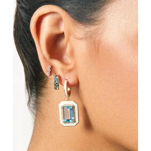 Gold Color Fashion European Women Jewelry Top Quality 5A Cubic Zirconia CZ Geometric Square Halo Drop Earring