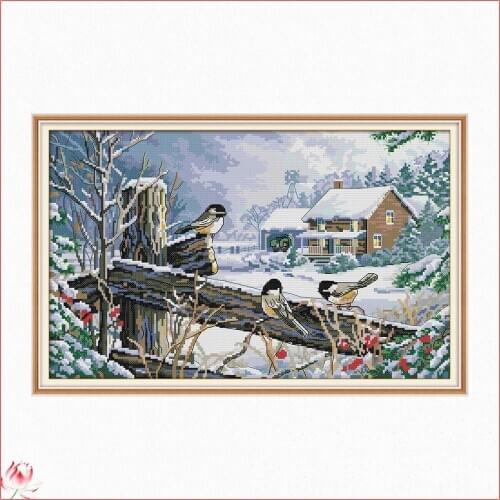 Bird Winter Scenery Counted Cross Stitch Kit 14ct 11ct Canvas Printing Embroidery Set DIY Needlework Home Decoration Painting