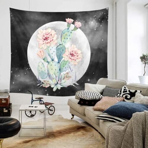 Cactus with Moon Trippy Tapestry Wall Hanging Dorm Room Decoration Boho Black Tapestry Hanging Cloth Wall Decor Wall Art Decor
