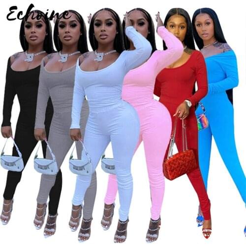 Solid Women Sets Tracksuit Casual Long Sleeve Tops +Leggings Pants Stretchy Two Piece Outfits Sportswear Suits Matching Sets