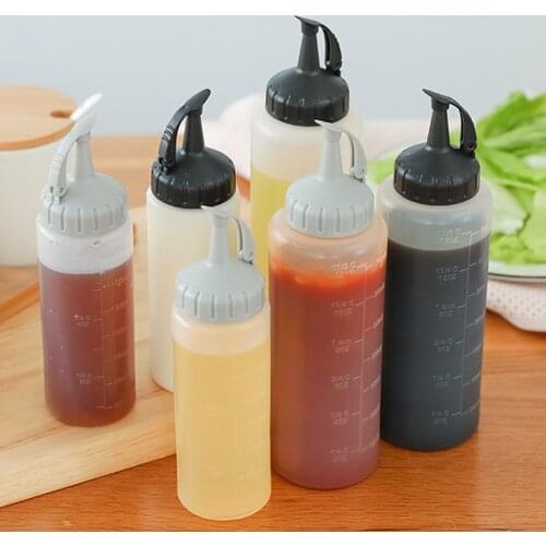 350ml Plastic Squeeze Bottles with Cap Clear Condiment Dispenser Hot Sauce Oil Vinegar Ketchup Gravy Cruet Kitchen Gadgets