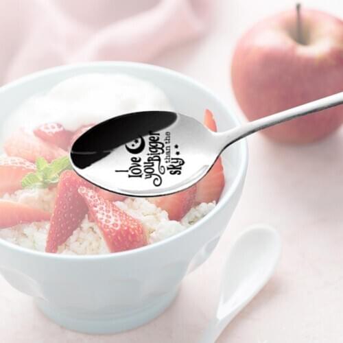 Portable Long Handle Spoon Stainless Steel Household Tableware Letter Engraved Utensils For Kitchen Tableware Tablespoons