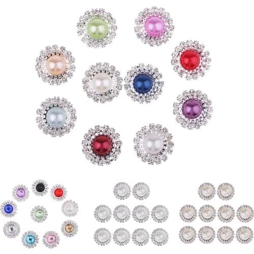 10pcs Alloy Acrylic Pearl Rhinestone Flatback Buttons for DIY Jewelry Making
