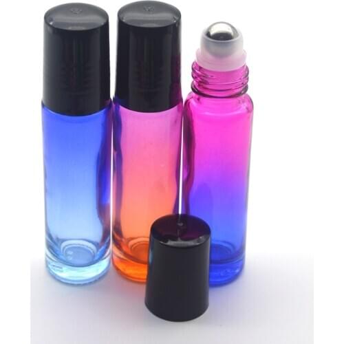 3pcs 10ml Gradient Color Essential Oil Empty Perfume Roll On Glass Bottle 10cc Roller Ball Thick Glass Durable For Travel