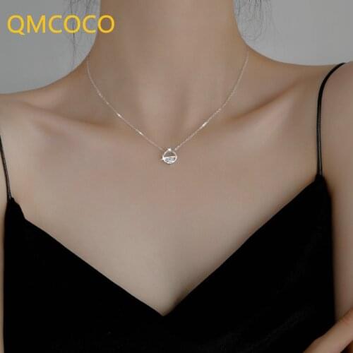 QMCOCO 925 Silver Necklace For Women New Trend Elegant Sweet Design White Zircon Clavicle Chain Jewelry Birthday Gifts