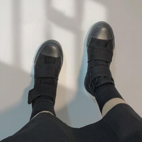 Rosetic Dark Japanese High-top Canvas Shoes Women Gothic Velcro Flat Black Shoes Autumn 2020 Trend Casual Basic Plus Size 40