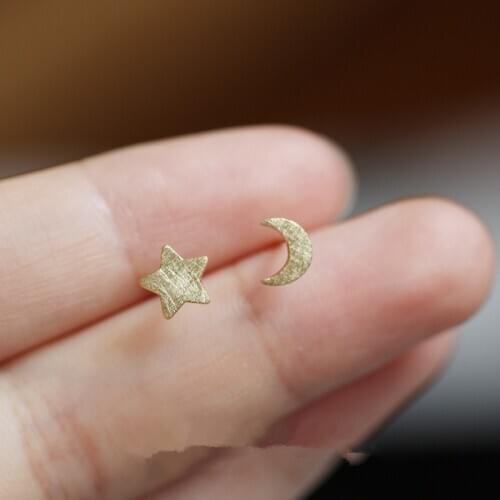 9k solid gold lucky star & moon Stud dainty earrings minimalist minimal jewelry gift bridesmaid bride cute girls