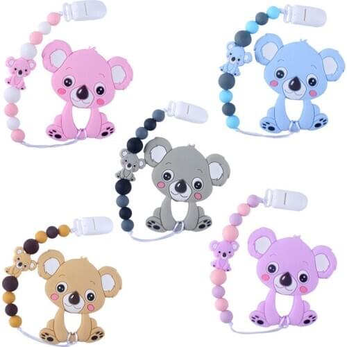 Silicone Beads Cute Koala Silicone Teether Baby Teether Infant Perle Silicone Pacifier Clips Feeding Siliconen Kralen Chewable