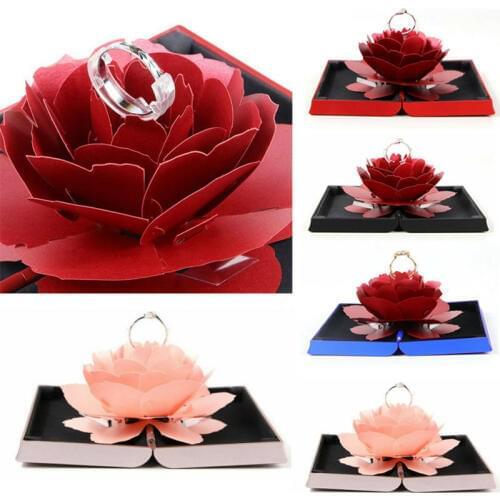 3D Pop Up Folding Flower Ring Box Rotating Rose Ring Box Birthday Valentines Day Wedding Jewelry Display Boxes