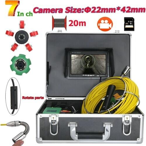 7inch DVR 22mm Pipe Inspection Video Camera, 20M 30M 40M IP68 Waterproof Drain Pipe Sewer 1000 TVL Camera with 6W LED Lights