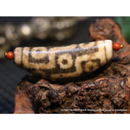 Magic Power Tibetan Old Agate 9 Eye King Totem Horn-shape BIG dzi Bead Pendant A Timestown UPD210825A1