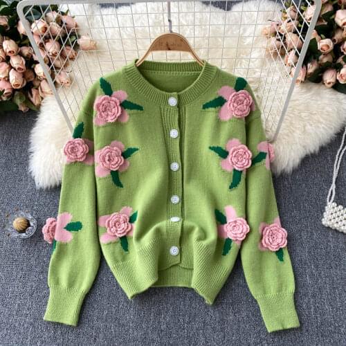 SINGREINY Women Embroidery Knitted Cardigan Design Three-dimensional Flower Casual Sweater College Style Autumn Winter Outerwear