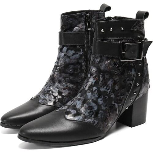 Winter men boots man formal shoes Rivet Restoring shoes toe pointed leather shoes Boots Fashion high heel Side zipper