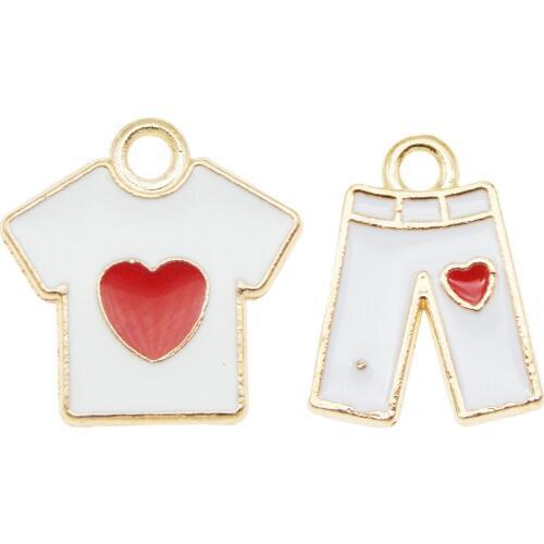 10PCS Alloy Enamel T shirts and Shorts Charms Gold Color Women Cute Clothes Pendant For Bracelet Jewelry Making Accessory