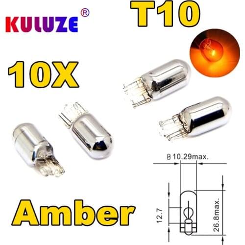 10PCS W5W T10 158/194 Chrome Amber Color Light Bulbs 12V 5W Replacement Bulbs License Plate lights 3rd STOP lamp Parking light