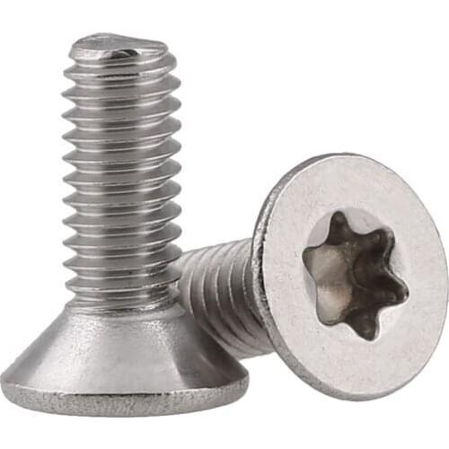 100PCS/lot) SUS304 304 Stainless Steel M2 M2.5 M3 M4 stainless steel flat head torx machine security Countersunk screw fastners
