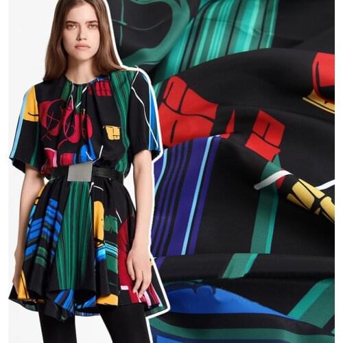 100X145cm Europe and America Color Stripes Printed Double crepe Polyester Fabric For Woman Dress Blouse DIY Sewing