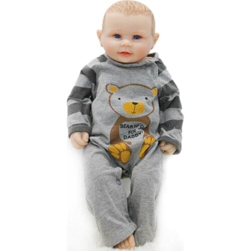 20 Inch 50cm Reborn Baby Doll Gray Clothes Boy Reality Touch Soft Silicone Body Blue Eyes Rebirth Bebe Dolls Childrens Toy Gifts