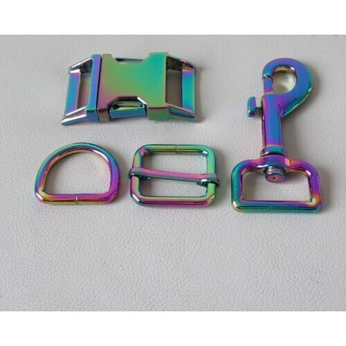 20Sets/Lot 25mm Rainbow Metal D Ring Buckle Hardware Adjuster Snap Hook For Paracord Dog Collar Leads Loop Clasp DIY Accessories