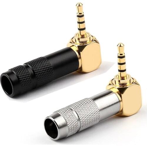 1pc 2.5mm/ 3.5mm 4 Pole TRRS Male Plug Jack Gold Plated 90 Degree Angle Audio Connector Silver Black Connector