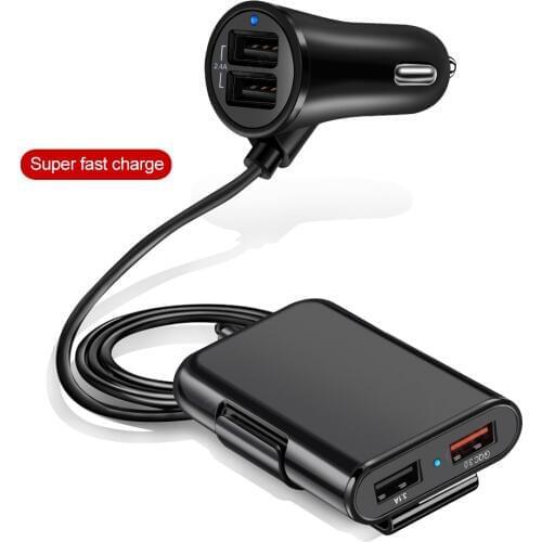 OLAF 4 Ports FAST 3.0+2.4A+3.1A USB Car Charger Universal USB Fast Adapter with 5.6ft Extension Cord Cable for MPV Car Phone