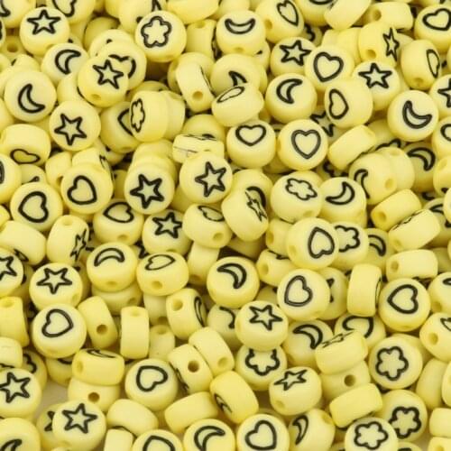 4*7mm Yellow Color Moon Star Flower Heart Acrylic Beads Round Flat Loose Spacer Beads For Jewelry Making Diy Bracelet Necklace
