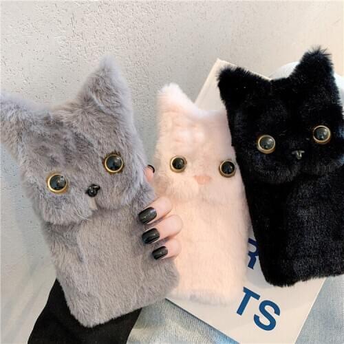 Phone Stand Case For Xiaomi Redmi 9C NFC Cover Soft Fur Plus Shell For Redmi 9A Cases Protection Funda Cute Cat Ears Warm