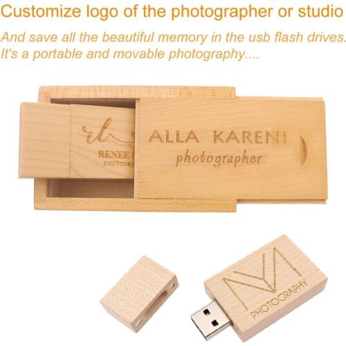 Custom Logo Wood Pen Drive 4GB 8GB 16GB 32GB 64GB Photography Personalized USB 2.0 Flash Drive Memory Disk(over 10pcs Free Logo)