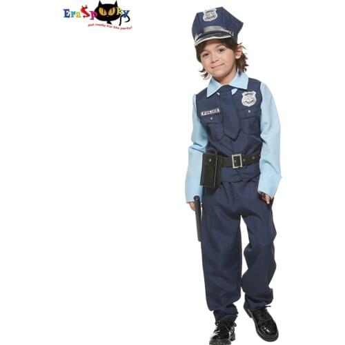 Eraspooky Police Costume For Kids Cop Officer Tween Boys Fancy Dress Police Costume FBI Uniform Cosplay Halloween Costume 2021
