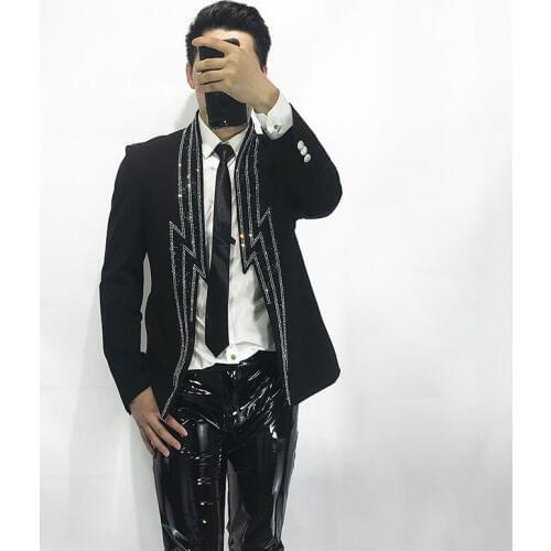 Designer Lightning Diamonds Blazer Men High Quality Single Button Casual Black Jacket Autumn New Long Sleeve Suit Coat S-2XL