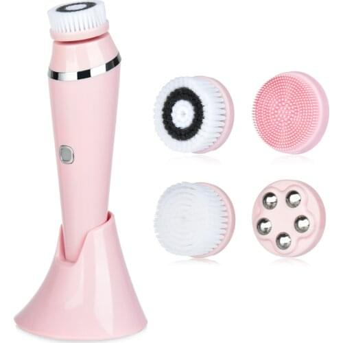 Designer 4 In 1 Sonic Face Beauty Machine Exfoliating Spa Kit Facial Skin Cleansing Brush Deep Cleaning Brush Makeup Cleaner