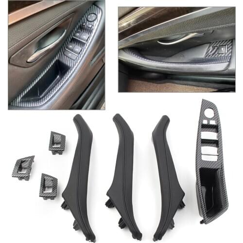 For BMW 5 series F10 F11 F18 2010-2017 Car Inner Door Trim Pull Handle 7Pcs/Set Carbon Fiber Styling Left Drive