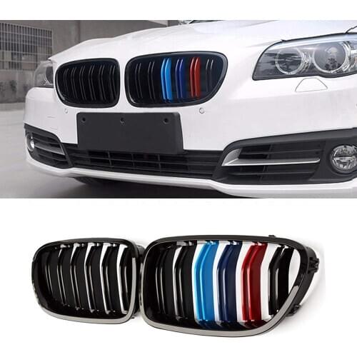 For BMW Sedan F10 F11 F18 M5 M Gloss Black Front Kidney Twin FIns Grille 5 Series 520i 535i 550i 2010-2016 Come with M5 Emblem