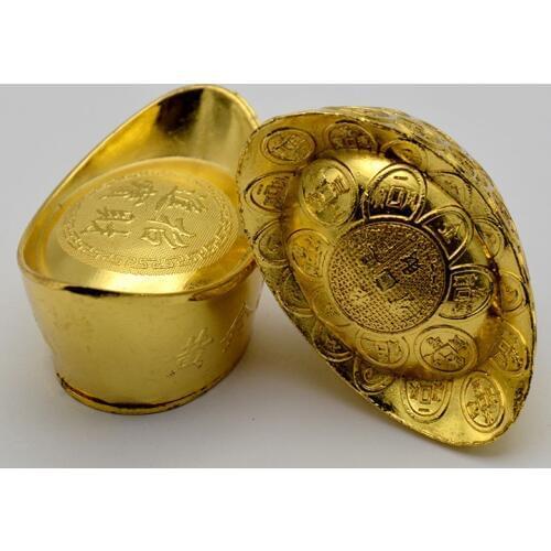 Feng Shui Decorating Auspicious Golden Chinese Wealth Gold Ingots Mascot Metal Crafts To Fake Something Antique Acer Home Decor