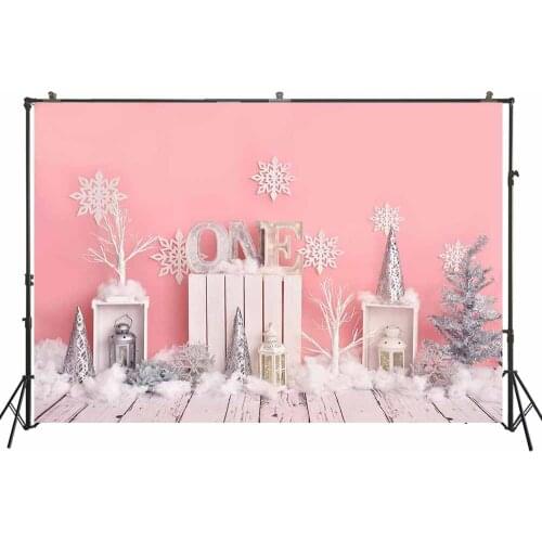 Girl Winter Photography Backdrop 1st Birthday Cake Smash Background Christmas Tree Snowflake Decors Baby Photo Studio Portraits