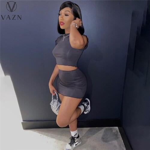 VAZN 2021 Hot Popular Gray Sexy Soft Young Women 2 Piece Set Gym Free Fitness Short Pants Suit Women Tracksuit Active Wear