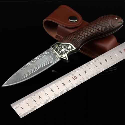 Free shipping High-end sharp Damascus steel blacksmithing camping tool folding knife outdoor the Precious gift knife