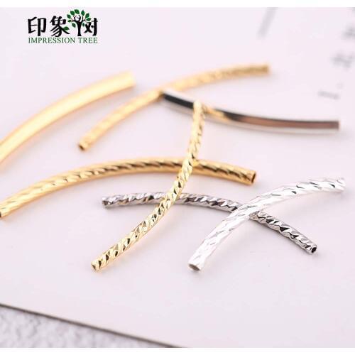 20pcs Long Copper Curved Tube Beads Connectors Brass Spacer Necklace Bracelet Charm Beads With Fillagree Jewelry Making 27081