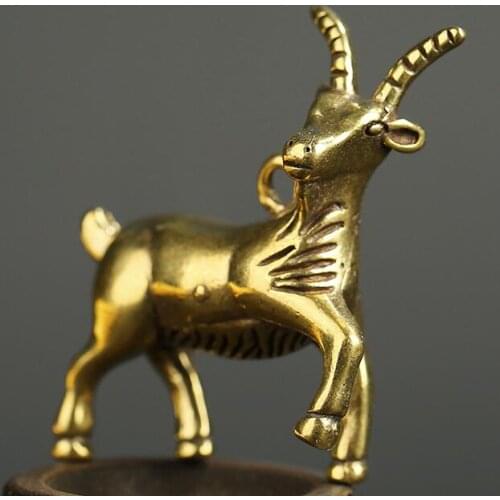 Chinese Copper Brass Zodiac Sheep Small Fengshui Statue Pendant