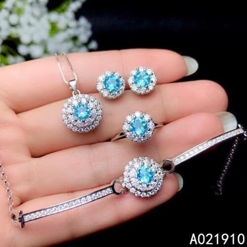 KJJEAXCMY boutique jewelry 925 sterling silver inlaid Natural Topaz Bracelet pendant Earring Ring ladies Suit Support Detection