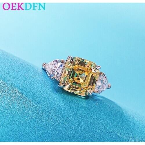 OEKDFN Real 925 Sterling Silver Ring Asscher Cut Pink Sapphire Created Moissanite Gemstone Wedding Engagement Rings Fine Jewelry