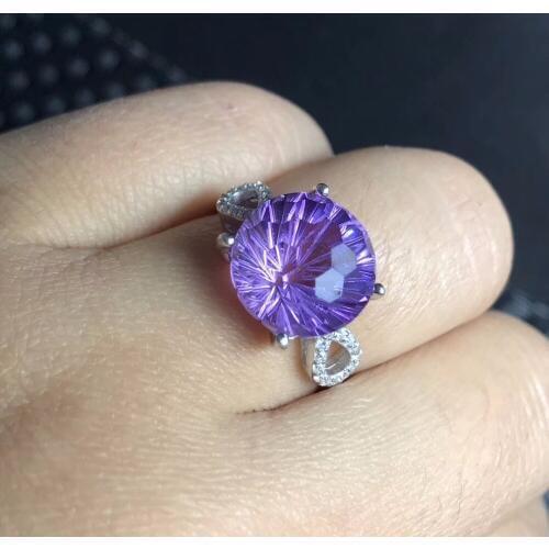 Natural Round Amethyst Gemstone Ring, 925 Sterling Silver, 12*12mm Birthstone Gemstone Jewelry, Wedding Rings for Women FJ289