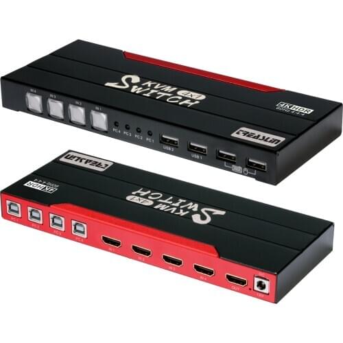 MiraBox HDMI KVM Switch 4X1 4K@60Hz 4:4:4 Supports USB 2.0, HDCP2.2,Hot Key Control up to 4 Computers/Servers/DVR