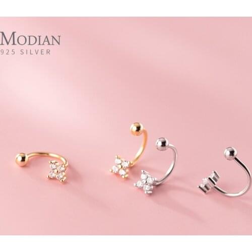 Modian Glittering Zircon Mini Cute Plant Clover Anti-Allergy 925 Sterling Silver Stud Earring for Women Fine Jewelry Kids Gift