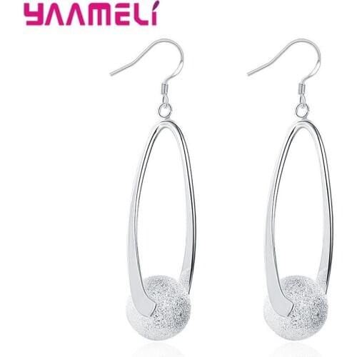 Fashion Creative Sand Ball Drop Earrings 925 Sterling Silver Spiral Hoop Dangle Big Luxury Jewelry Women Lady Engagement Gift